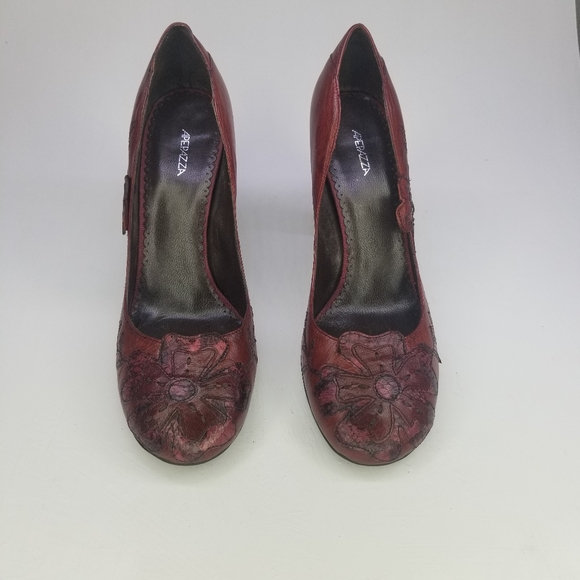 Apepazza Sz8.5 Red Leather Applique Floral Heels - Picture 4 of 14